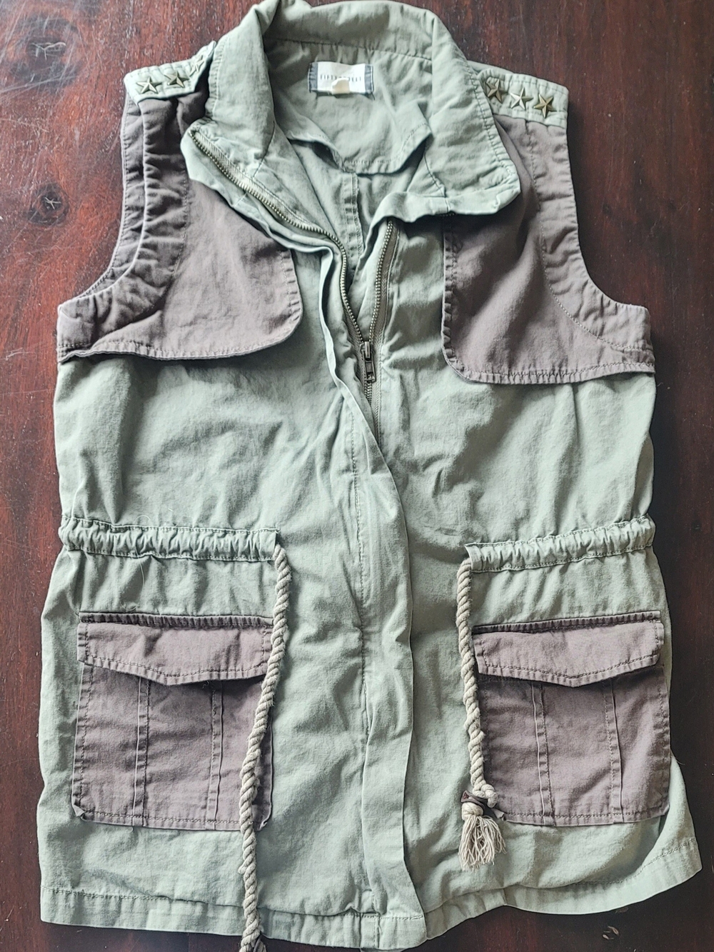 Utility Drawstring Vest - Olive/Gray
